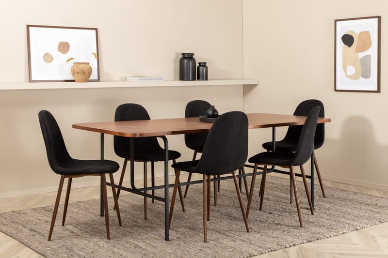 Unos Matgrupp 200 cm inkl 6 Pontus Stolar - Valnötsbrun/Svart - Möbler - Matplats - Matgrupp & matbord med stolar