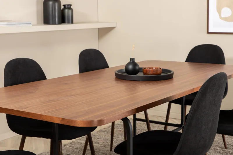 Unos Matgrupp 200 cm inkl 6 Pontus Stolar - Valnötsbrun/Svart - Möbler - Matplats - Matgrupp & matbord med stolar