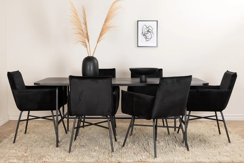 Unos Matgrupp 200 cm inkl 6 Pippi Stolar - Svart - Möbler - Matplats - Matgrupp & matbord med stolar