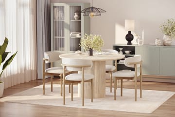 Uppveda Runt Matbord 120cm Travetin utseende med 4 st Jaiveer Matstolar - Beige - Möbler - Matplats - Matgrupp & matbord med stolar