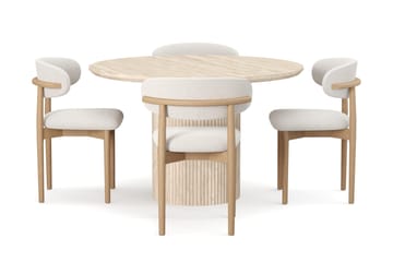 Uppveda Runt Matbord 120cm Travetin utseende med 4 st Jaiveer Matstolar - Beige - Möbler - Matplats - Matgrupp & matbord med stolar