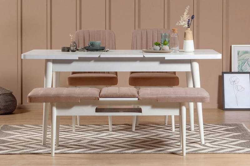 Valsot Förlängningsbar Matgrupp 129 cm, Vit/Grå