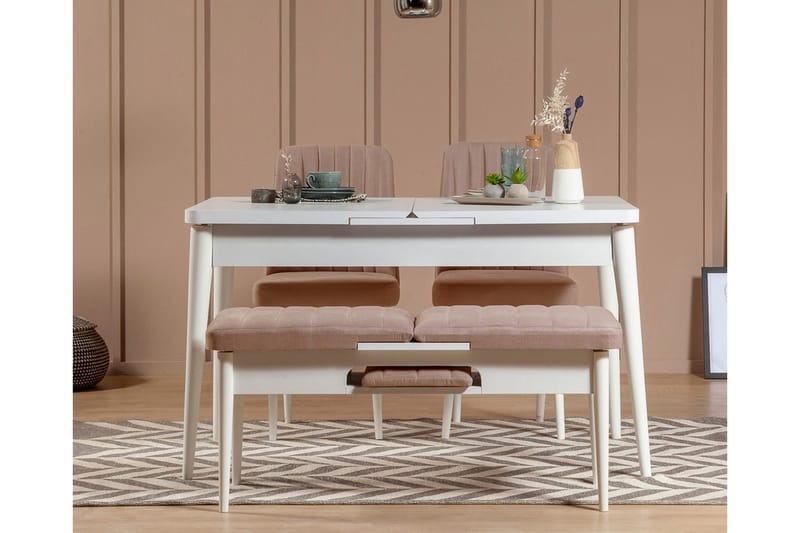 Valsot Förlängningsbar Matgrupp 129 cm - Vit/Grå - Möbler - Matplats - Matgrupp & matbord med stolar