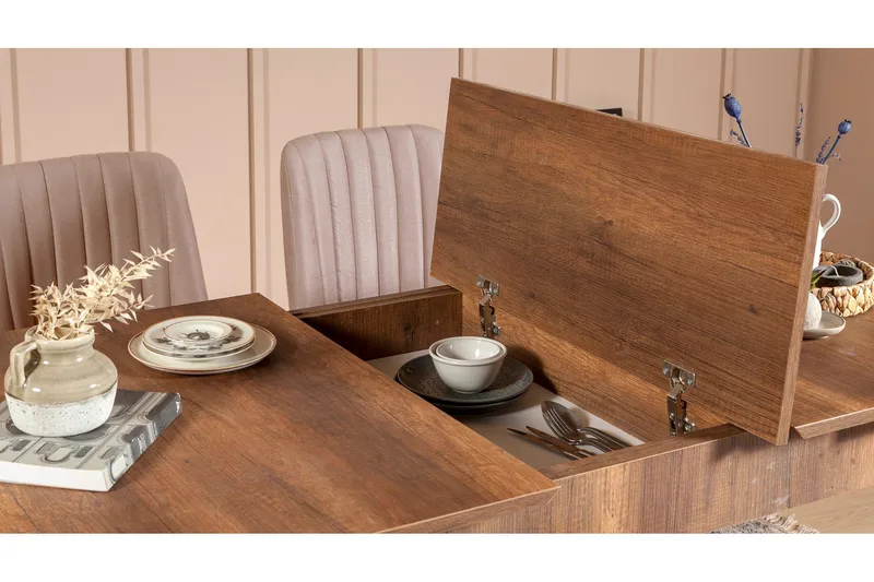 Valsot Förlängningsbar Matgrupp 129 cm - Vit/Mörkbrun - Möbler - Matplats - Matgrupp & matbord med stolar