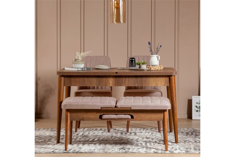 Valsot Förlängningsbar Matgrupp 129 cm - Vit/Mörkbrun - Möbler - Matplats - Matgrupp & matbord med stolar