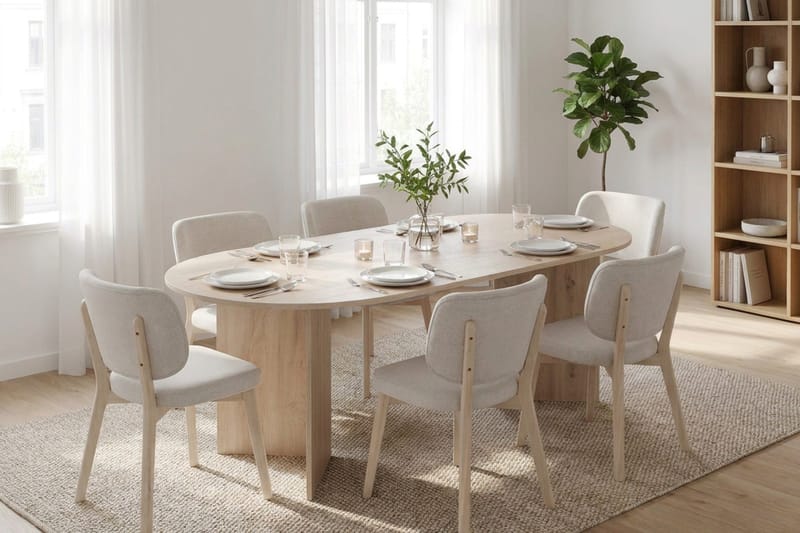 Vera Matgrupp 220 cm rektangulärt Vitlaserad med 6 Eira Matstolar - Vitlaserad ek - Möbler - Matplats - Matgrupp & matbord med stolar