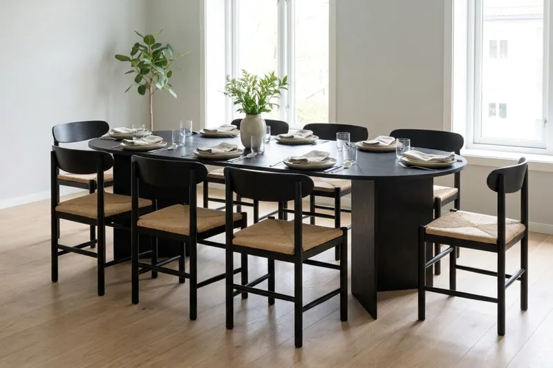 Vera Matgrupp rektangulärt 220 cm Svart med 6 Malte Matstolar - Möbler - Matplats - Matgrupp & matbord med stolar