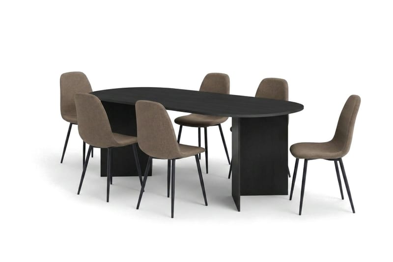 Vera Matgrupp rektangulärt 220 cm Svart med 6 Nibe Matstolar, Svart