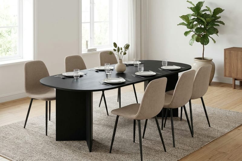 Vera Matgrupp rektangulärt 220 cm Svart med 6 Nibe Matstolar - Svart - Möbler - Matplats - Matgrupp & matbord med stolar