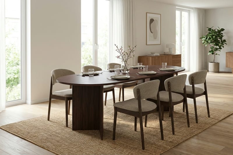 Vera Matgrupp rektangulärt 220 cm Valnöt med 6 Nala Matstolar - Valnöt - Möbler - Matplats - Matgrupp & matbord med stolar
