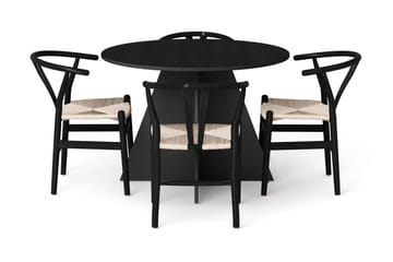 Vera Matgrupp runt 110 cm Svart med 4 Dastoori Matstolar - Svart - Möbler - Matplats - Matgrupp & matbord med stolar