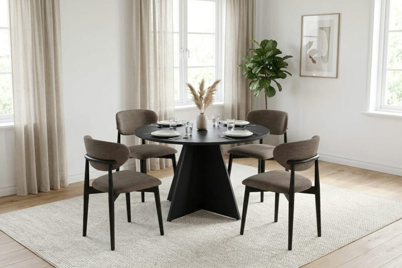 Vera Matgrupp runt 110 cm Svart med 4 Molly Matstolar - Svart - Möbler - Matplats - Matgrupp & matbord med stolar