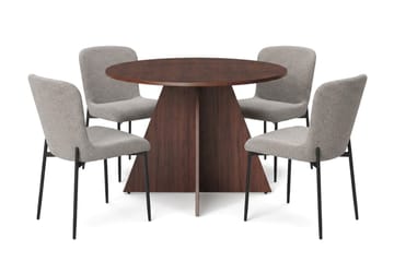 Vera Matgrupp runt 110 cm Valnöt med 4 Elsie Matstolar - Valnöt/Ljusgrå - Möbler - Matplats - Matgrupp & matbord med stolar