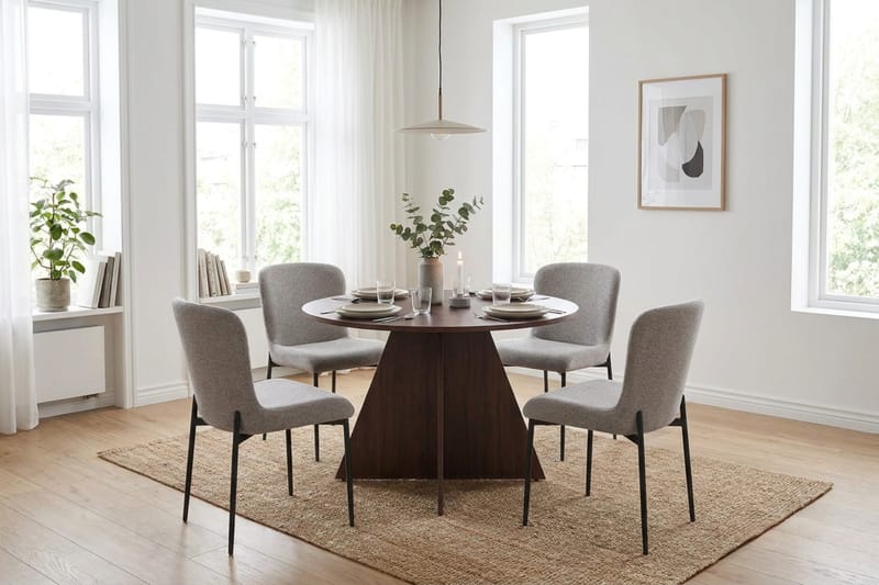 Vera Matgrupp runt 110 cm Valnöt med 4 Elsie Matstolar - Valnöt/Ljusgrå - Möbler - Matplats - Matgrupp & matbord med stolar