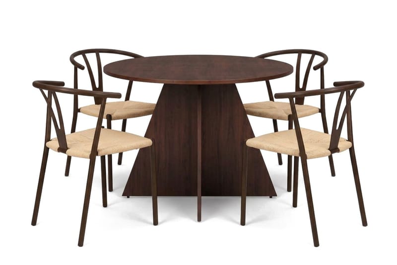 Vera Matgrupp runt 110 cm Valnöt med 4 Elysia Matstolar - Möbler - Matplats - Matgrupp & matbord med stolar