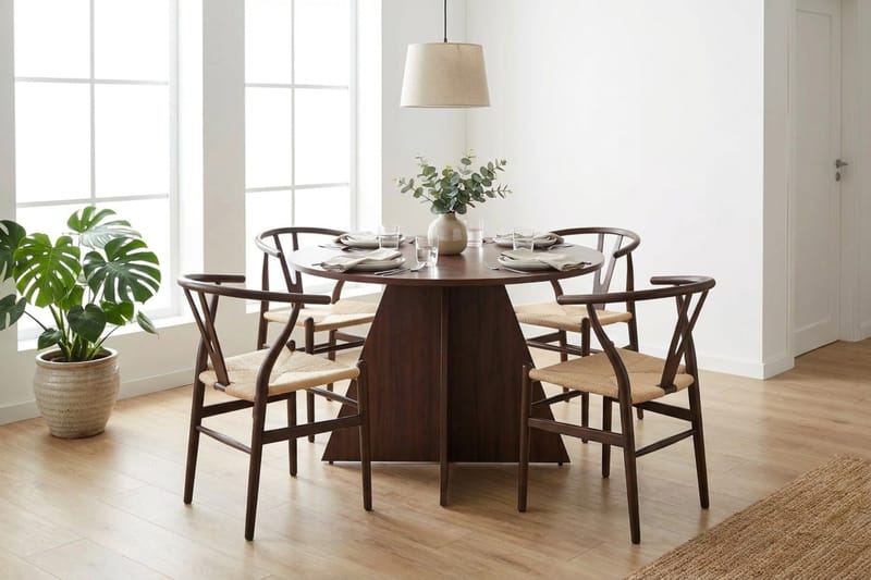 Vera Matgrupp runt 110 cm Valnöt med 4 Elysia Matstolar - Möbler - Matplats - Matgrupp & matbord med stolar