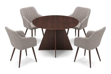 Vera Matgrupp runt 110 cm Valnöt med 4 Filippa Matstolar - Valnöt - Möbler - Matplats - Matgrupp & matbord med stolar