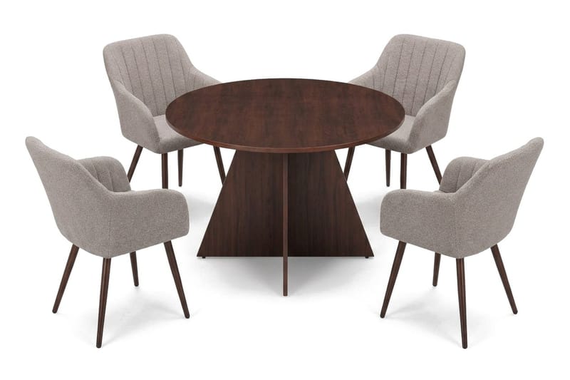 Vera Matgrupp runt 110 cm Valnöt med 4 Filippa Matstolar - Valnöt - Möbler - Matplats - Matgrupp & matbord med stolar