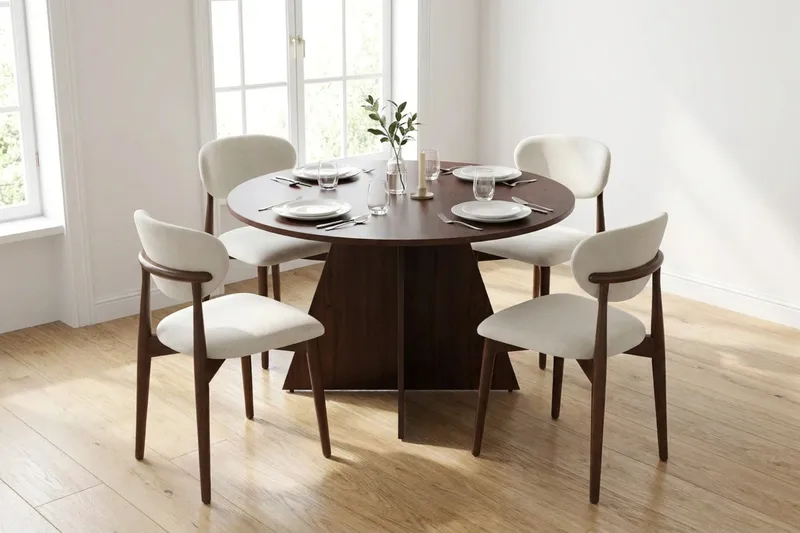 Vera Matgrupp runt 110 cm Valnöt med 4 Molly Matstolar - Valnöt - Möbler - Matplats - Matgrupp & matbord med stolar