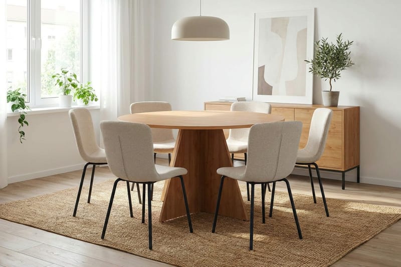Vera Matgrupp runt 130 cm Ek med 6 Katy Matstolar - Ek - Möbler - Matplats - Matgrupp & matbord med stolar