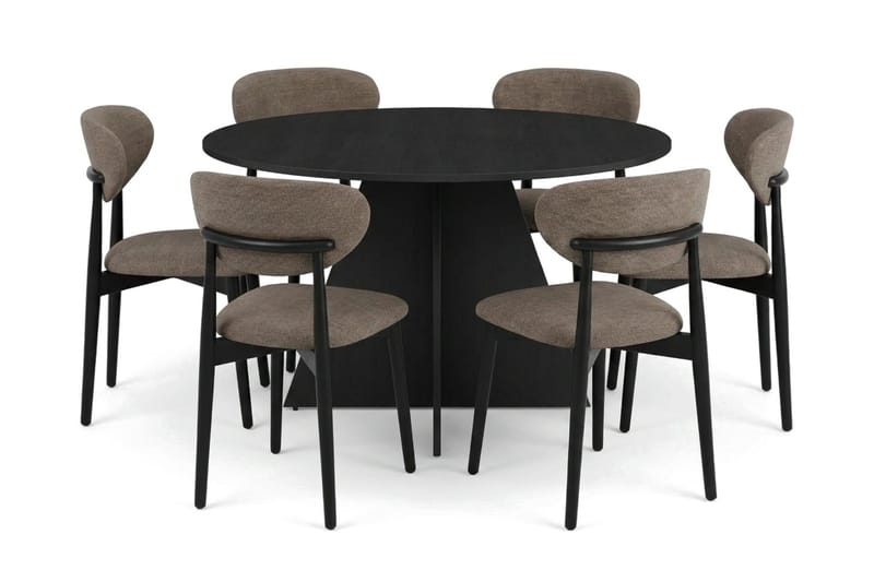 Vera Matgrupp runt 130 cm Svart med 6 Molly Matstolar - Svart - Möbler - Matplats - Matgrupp & matbord med stolar