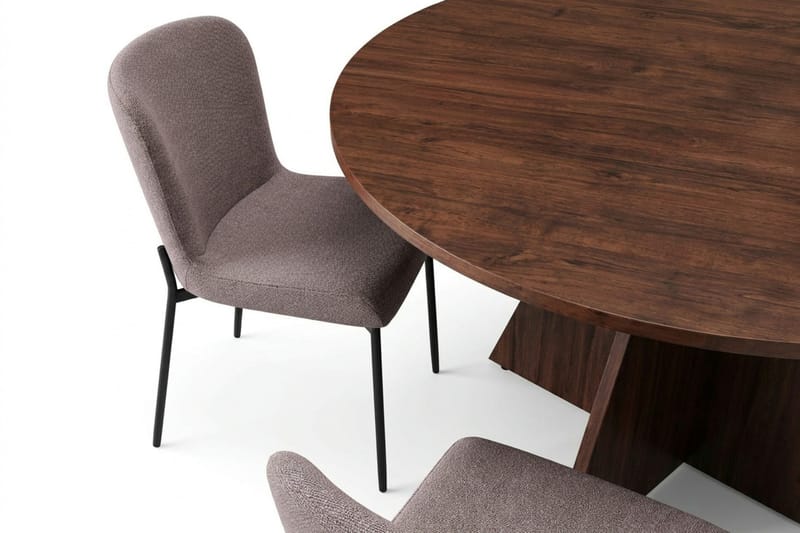 Vera Matgrupp runt 130 cm Valnöt med 6 Elsie Matstolar - Valnöt/Grå - Möbler - Matplats - Matgrupp & matbord med stolar