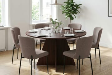 Vera Matgrupp runt 130 cm Valnöt med 6 Elsie Matstolar - Valnöt/Grå - Möbler - Matplats - Matgrupp & matbord med stolar