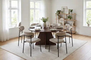 Vera Matgrupp runt 130 cm Valnöt med 6 Lucy Matstolar - Valnöt - Möbler - Matplats - Matgrupp & matbord med stolar