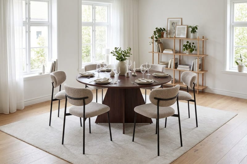 Vera Matgrupp runt 130 cm Valnöt med 6 Lucy Matstolar - Valnöt - Möbler - Matplats - Matgrupp & matbord med stolar