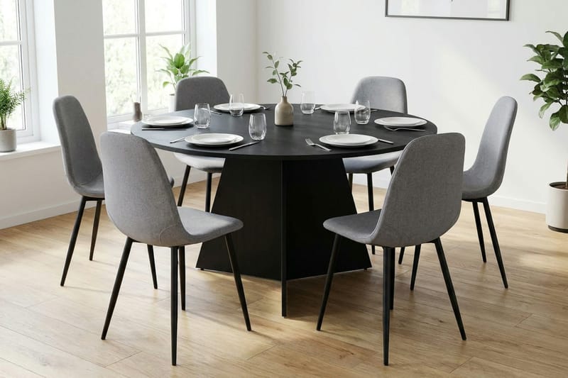 Vera Matgrupp runt 150 cm Svart med 6 Nibe Matstolar - Svart - Möbler - Matplats - Matgrupp & matbord med stolar