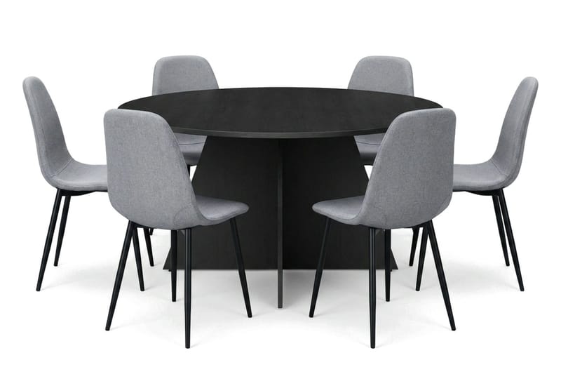 Vera Matgrupp runt 150 cm Svart med 6 Nibe Matstolar - Svart - Möbler - Matplats - Matgrupp & matbord med stolar