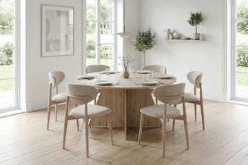 Vera Matgrupp runt 150 cm Vitlaserad med 6 Molly Matstolar - Vitlaserad - Möbler - Matplats - Matgrupp & matbord med stolar