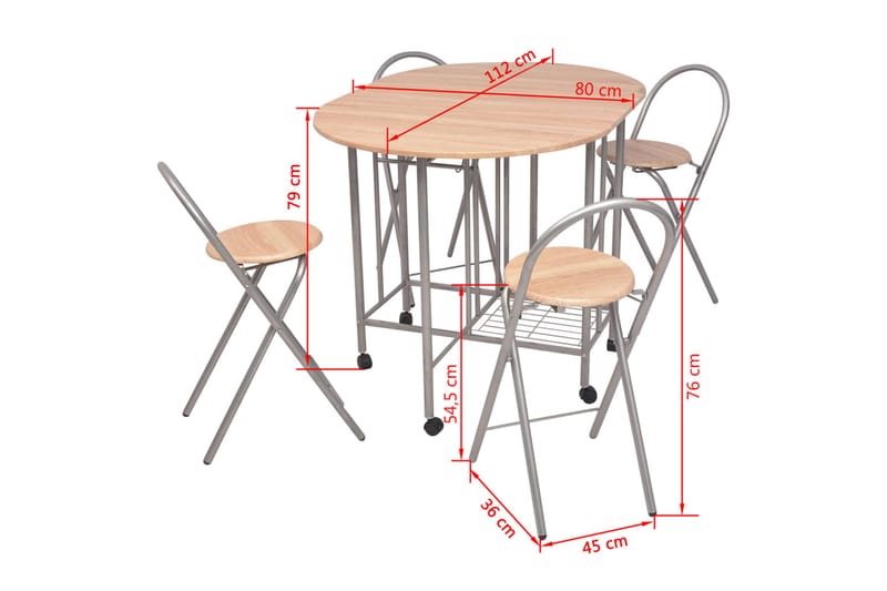 Vikbar matgrupp 5 delar MDF - Brun - Matgrupp & matbord med stolar