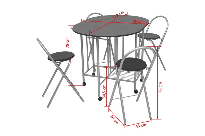Vikbar matgrupp 5 delar MDF svart - Svart - Matgrupp & matbord med stolar