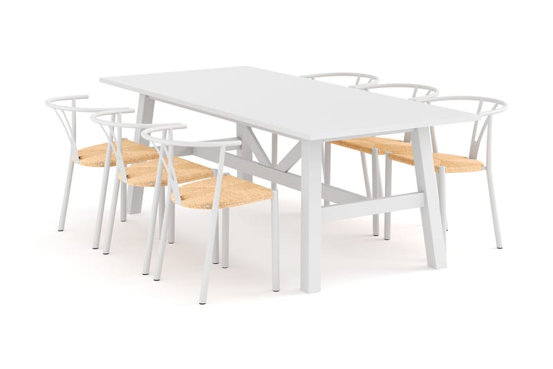 WRAM Matgrupp + 6 AMATA Matstol Stål Vit - Matgrupp & matbord med stolar