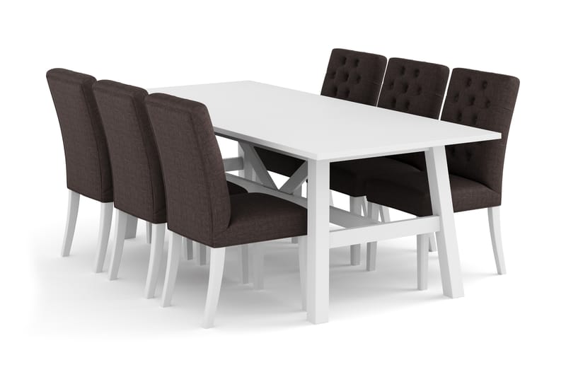 WRAM Matgrupp + 6 JENCA Matstol Vit - Matgrupp & matbord med stolar