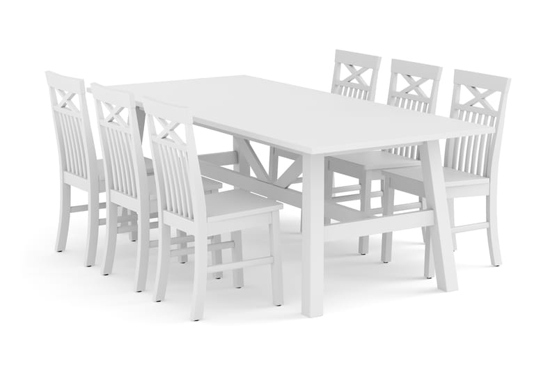 WRAM Matgrupp + 6 MAXIMILIAN Matstol Vit - Matgrupp & matbord med stolar