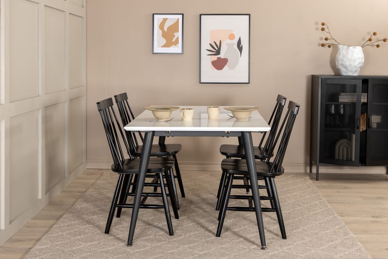 YMMIJ Förlängingsbar Matbord 150 cm Vit/Svart+4 LANT Stolar - Möbler - Matplats - Matgrupp & matbord med stolar