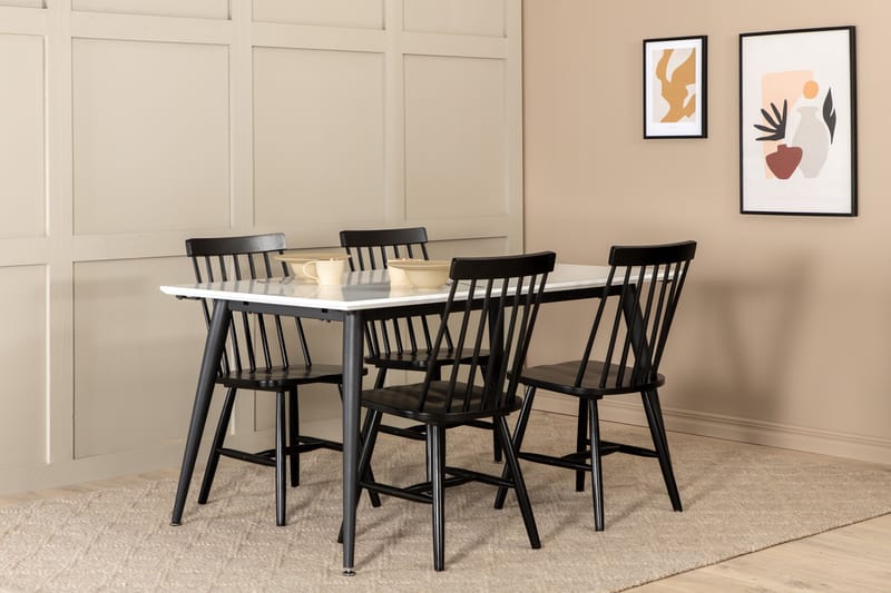 YMMIJ Förlängingsbar Matbord 150 cm Vit/Svart+4 LANT Stolar - Möbler - Matplats - Matgrupp & matbord med stolar