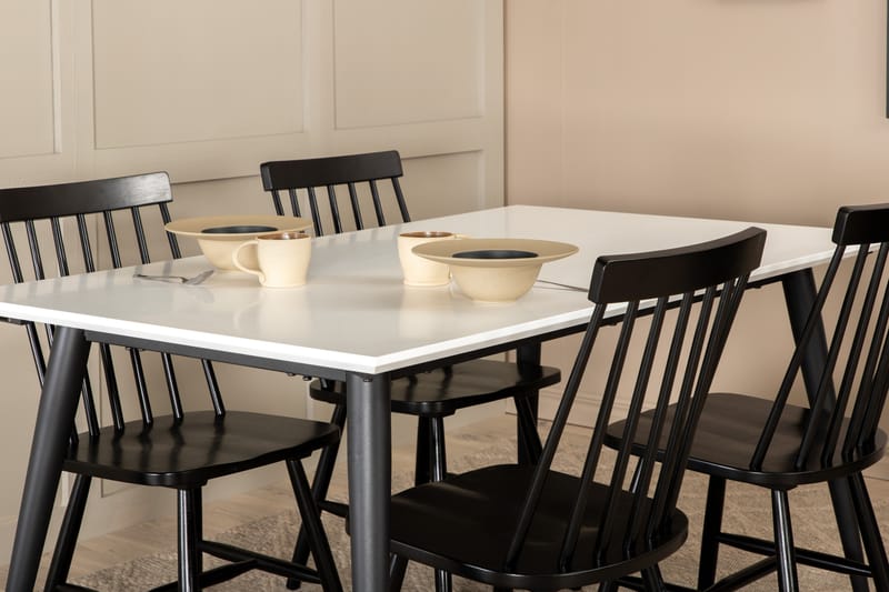 YMMIJ Förlängingsbar Matbord 150 cm Vit/Svart+4 LANT Stolar - Möbler - Matplats - Matgrupp & matbord med stolar