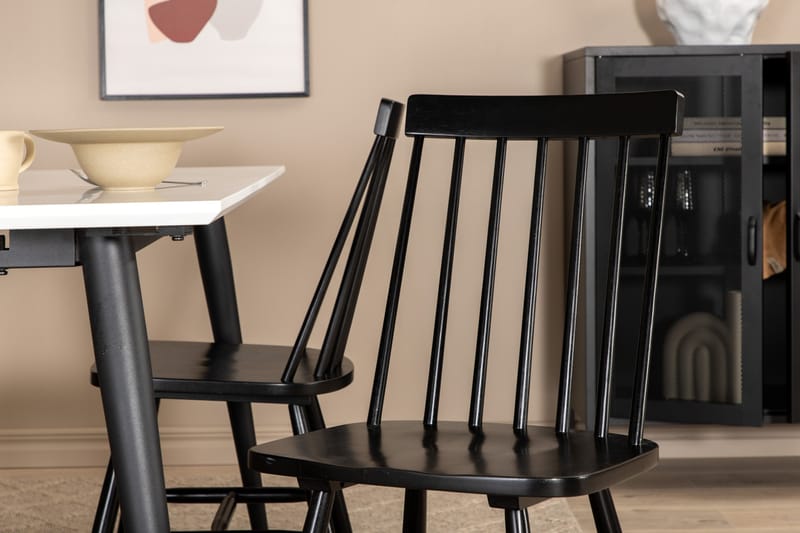 YMMIJ Förlängingsbar Matbord 150 cm Vit/Svart+4 LANT Stolar - Möbler - Matplats - Matgrupp & matbord med stolar