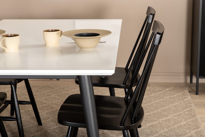 YMMIJ Förlängingsbar Matbord 150 cm Vit/Svart+4 LANT Stolar - Möbler - Matplats - Matgrupp & matbord med stolar