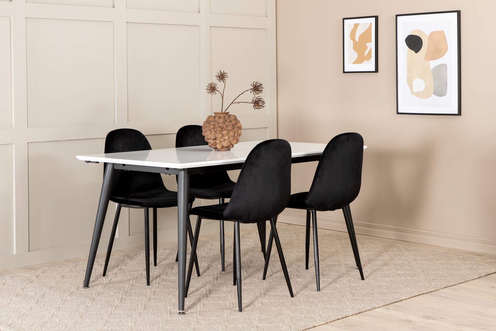 YMMIJ Förlängningsbart Bord 150 cm Vit/Svart+4 PESO Stolar - Möbler - Matplats - Matgrupp & matbord med stolar
