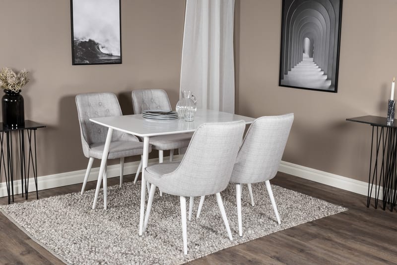 Ypas Matgrupp 120 cm inkl 4 Valera Stolar - Vit/Grå - Möbler - Matplats - Matgrupp & matbord med stolar