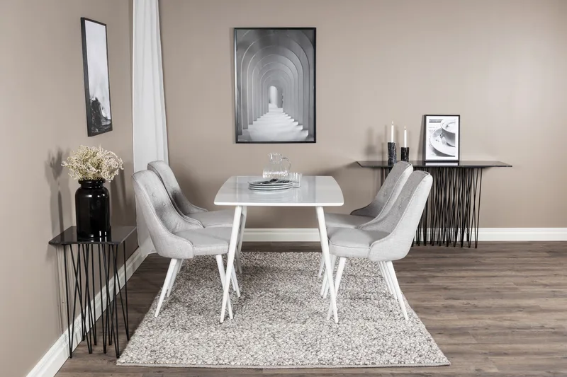 Ypas Matgrupp 120 cm inkl 4 Valera Stolar - Vit/Grå - Möbler - Matplats - Matgrupp & matbord med stolar