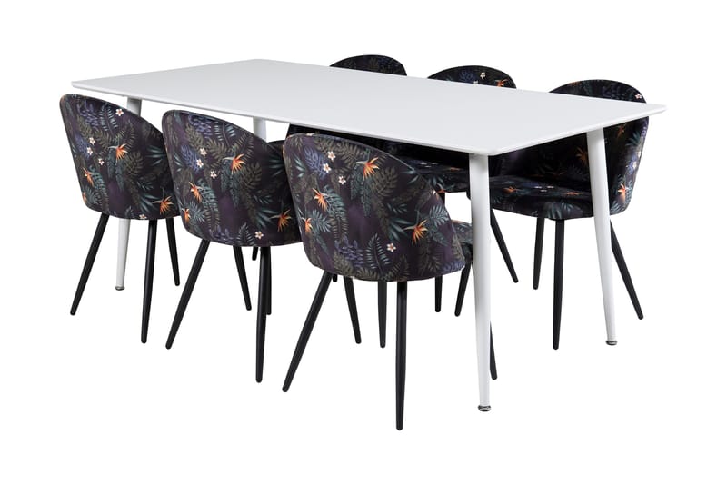 Ypas Matgrupp 180 cm inkl 6 Sedavi Stolar, Vit/Blå/Svart