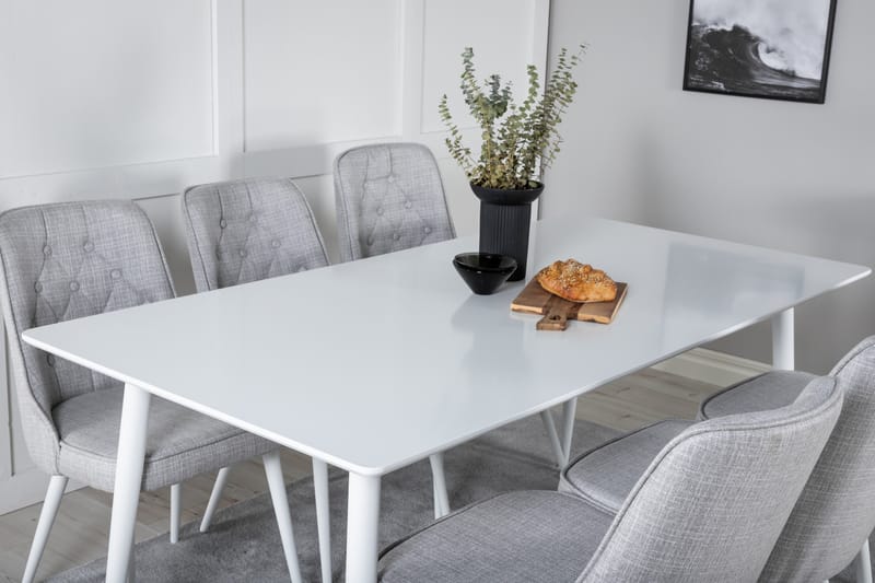 Ypas Matgrupp 180 cm inkl 6 Valera Stolar - Vit/Grå - Möbler - Matplats - Matgrupp & matbord med stolar