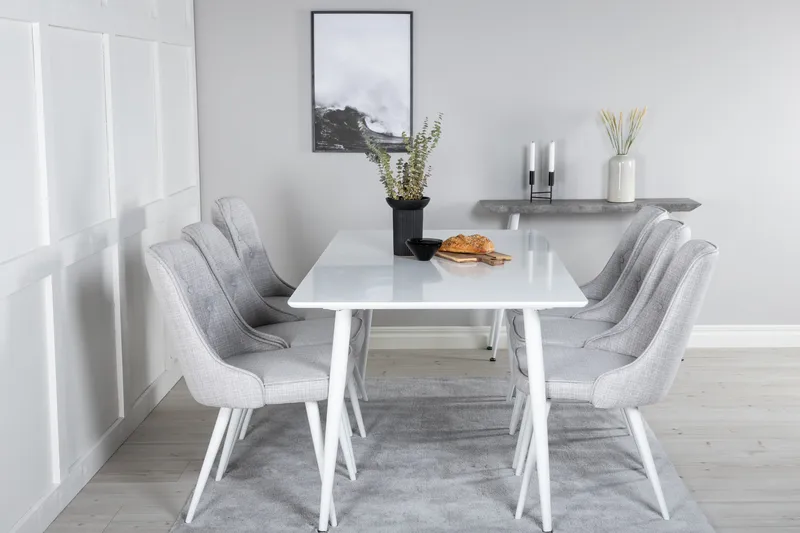 Ypas Matgrupp 180 cm inkl 6 Valera Stolar - Vit/Grå - Möbler - Matplats - Matgrupp & matbord med stolar