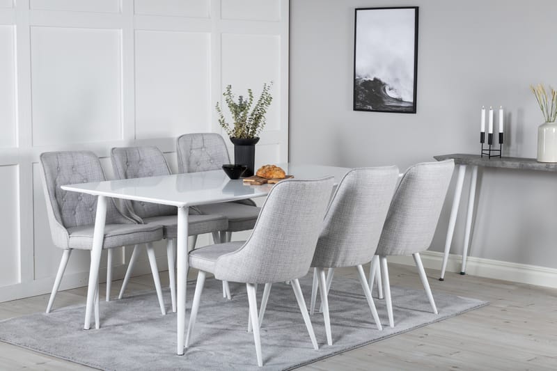 Ypas Matgrupp 180 cm inkl 6 Valera Stolar - Vit/Grå - Möbler - Matplats - Matgrupp & matbord med stolar