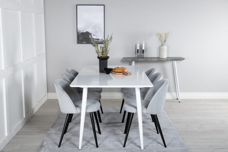 Ypas Matgrupp 180 cm inkl 6 Valeri Stolar - Vit/Grå - Möbler - Matplats - Matgrupp & matbord med stolar